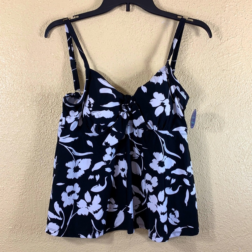 Swim Suits For All Tankini Top Black Floral 10 NWT Swimwear
